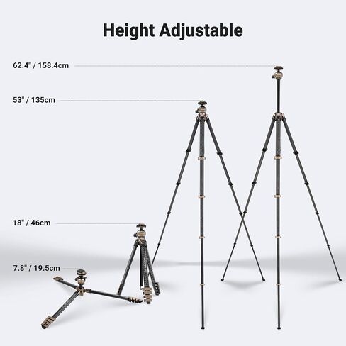 NEEWER LITETRIP Carbon Fiber Travel Tripod with Pan Tilt Low Profile Ball Head,62.4" DSLR Camera Phone Holder Stand Compatible with PD V3 Plates iPhone, 2 Center Columns,Max Load 22 lb, LT39 in Kuwait