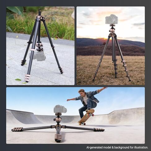NEEWER LITETRIP Carbon Fiber Travel Tripod with Pan Tilt Low Profile Ball Head,62.4" DSLR Camera Phone Holder Stand Compatible with PD V3 Plates iPhone, 2 Center Columns,Max Load 22 lb, LT39 in Kuwait