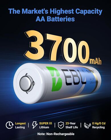 EBL AA Lithium Batteries 3700mAh, 24 Pack Non-Rechargeable 1.5V Longest Lasting Double A Battery Upgraded Super Ⅲ Lithium AA Batteries for Blink Camera, Doorbell, Smart Lock Deadbolt in Saudi Arabia