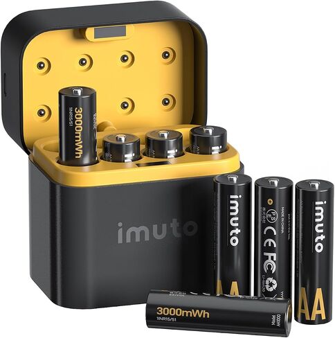 imuto Rechargeable aa Batteries with Charger, 3000mWh 8 Pack 1.5V 2A Output | Lithium Batteries aa, 8 Slot Storage Case Lithium aa Battery Charger, 1.5V 2A Output, 2500+ Cycle Life, 2.5H Fast Charging in Kuwait