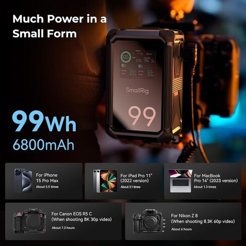 SMALLRIG V Mount Battery, 99Wh / 6800mAh Dual D-TAP V Mount Battery, 100W Output 2H Full Charge, with USB-C, DC Ports, APP Control, 2.0" Touchscreen, for Camera, Camcorder, Monitor, Video Light in Kuwait