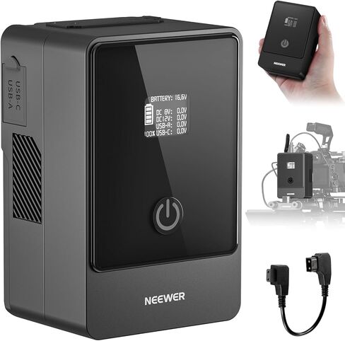 NEEWER Mini V Mount Battery, 6800mAh 99Wh 14.5V, Mini V Lock Battery with 65W PD Type C/D Tap/BP/USB A/Dual DC Port/OLED Display for Camera Camcorder Monitor Video Light, PS099E in Saudi Arabia