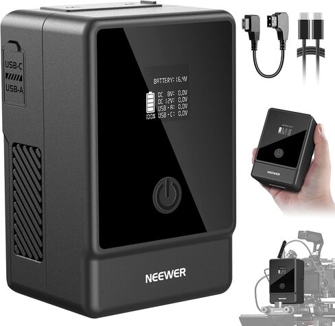 NEEWER Mini V Mount Battery, 6800mAh 99Wh 14.5V, Mini V Lock Battery with 65W PD Type C/D Tap/BP/USB A/Dual DC Port/OLED Display for Camera Camcorder Monitor Video Light, PS099E in Saudi Arabia