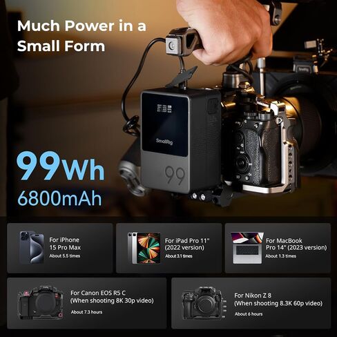 SMALLRIG V Mount Battery VB99, 99Wh / 6800mAh V Lock Battery with 100W Output, 2H Full Charge, with USB-C, D-TAP, USB-A, Dual DC Port, OLED Screen, for Camera, Camcorder, Monitor, Video Light in Kuwait