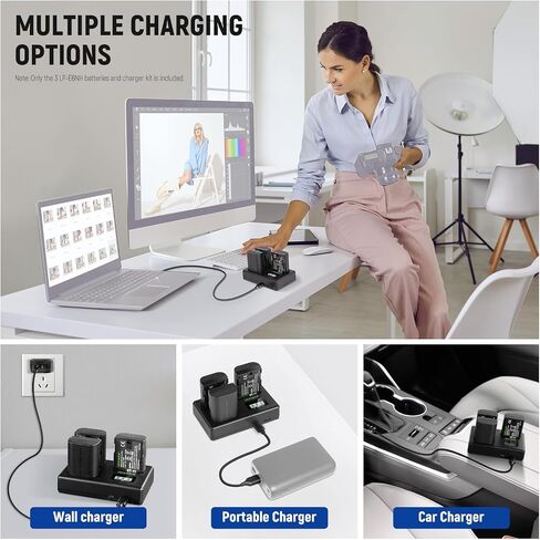NEEWER Replacement Battery and Charger Set for LP-E6P/LP-E6NH/LP-E6N, 3 Pack 2200mAh Batteries and USB Triple Charger, Compatible with Canon EOS R5 Mark II R5 R6 R7 R 5DIV 6DII 7DII 60D 70D 80D 90D in Saudi Arabia