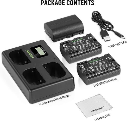 NEEWER Replacement Battery and Charger Set for LP-E6P/LP-E6NH/LP-E6N, 3 Pack 2200mAh Batteries and USB Triple Charger, Compatible with Canon EOS R5 Mark II R5 R6 R7 R 5DIV 6DII 7DII 60D 70D 80D 90D in Saudi Arabia