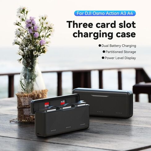 TELESIN Osmo Action 5 Pro 3 4 Battery Charger for DJI Action 5 Pro 3 4 Triple Slot PD3.0 Fast Charging Case with Type-C Cord Batteries Case Fully Compatible with DJI Osmo Action 3 4 Batteries in Kuwait