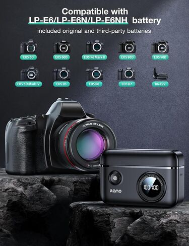 llano LP-E6NH LP-E6P Camera Battery 18W Fast Dual USB C Charger, Compatible with Canon EOS R5, R6 Mark II, R6 Mark III,5D 6D 7D Mark II III IV, 60D, 70D, 80D, Smart Display, Magnetic Snap Cover in Kuwait