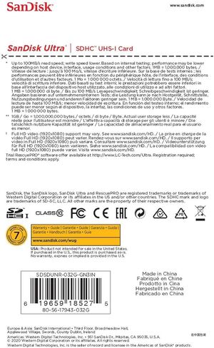 SanDisk 32GB Ultra 100MBs SDHC Memory Card in Kuwait