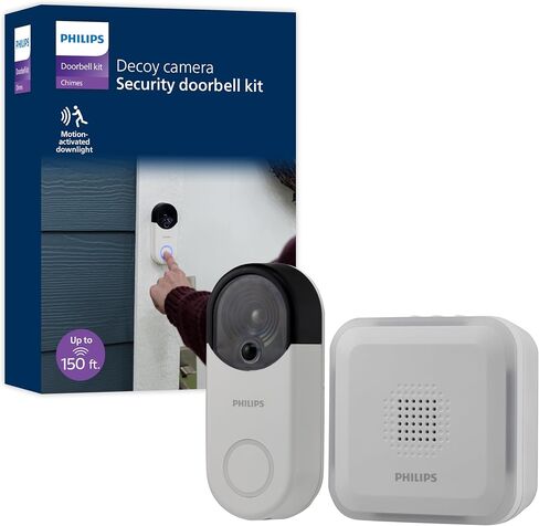 PHILIPS Wireless Security Doorbell Chime Kit, Decoy Doorbell Camera | Motion-Activated Light, Decoy Home Security Cameras, Wireless Doorbell Chime, 150 Ft Range, White, DES6572WB/37 in Kuwait