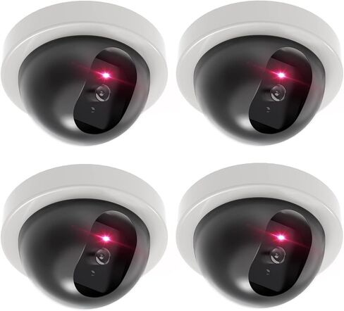 WALI CCTV Dome Fake Camera with Flashing Red Light, 2 Pack, White (SDW-2) | Dummy Cameras for Outside Indoor, Wireless Simulated Surveillance Cam, Realistic Look, Weatherproof, Warning Sticker Included in Kuwait