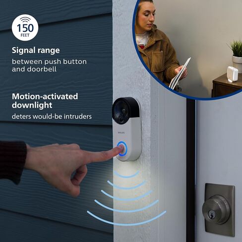 PHILIPS Wireless Security Doorbell Chime Kit, Decoy Doorbell Camera | Motion-Activated Light, Decoy Home Security Cameras, Wireless Doorbell Chime, 150 Ft Range, White, DES6572WB/37 in Kuwait