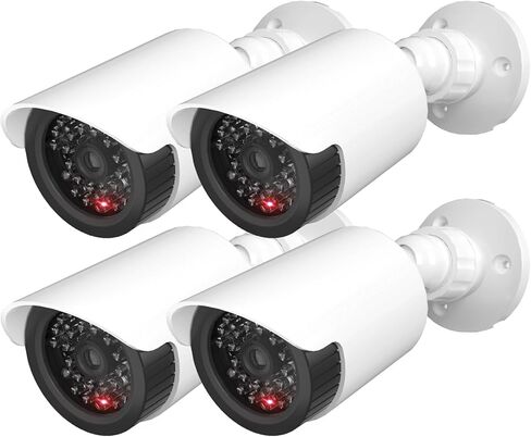 WALI Solar Powered Fake Camera with Motion Sensor Floodlight, 2 Pack, White | Dummy Cameras for Outside, Wireless Simulated Cam, Realistic Look, Larger Solar Panel, Weatherproof, Warning Sticker Included in Saudi Arabia