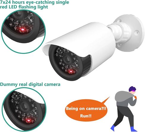 WALI Solar Powered Fake Camera with Motion Sensor Floodlight, 2 Pack, White | Dummy Cameras for Outside, Wireless Simulated Cam, Realistic Look, Larger Solar Panel, Weatherproof, Warning Sticker Included in Saudi Arabia