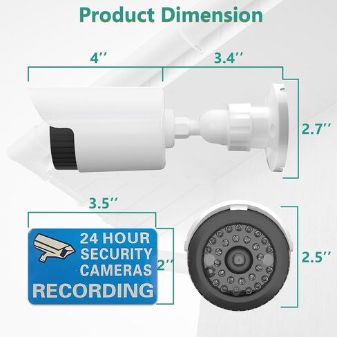 WALI Solar Powered Fake Camera with Motion Sensor Floodlight, 2 Pack, White | Dummy Cameras for Outside, Wireless Simulated Cam, Realistic Look, Larger Solar Panel, Weatherproof, Warning Sticker Included in Saudi Arabia