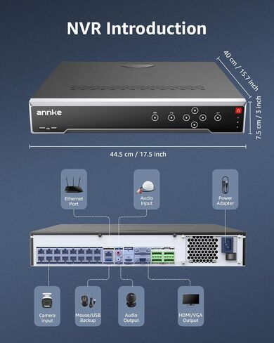 ANNKE 32CH 12MP PoE NVR with Facial Recognition, No HDD Included, Black | H.265+ Network Video Recorder, AI Motion Detection, Support 32pcs 12/8/5/4MP IP Cam, 16 Port Expandable, 4 SATAs Max 40TB in Kuwait