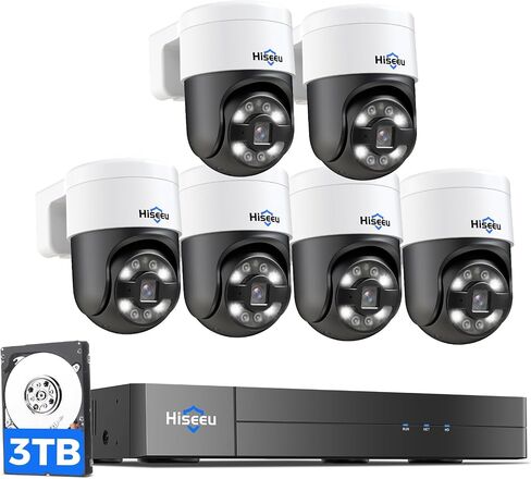 Hiseeu 12MP PoE NVR, 12 Pcs 5MP PoE PTZ Cameras | 350°Pan 90° Tilt，Auto Human Tracking, Human Vehicle Detect, 2 Way Audio, 7/24 Record&Playback，4TB HDD in Kuwait