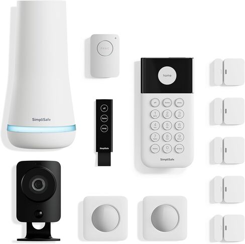 SimpliSafe 12 Piece Wireless Home Security System w/HD Camera - Optional 24/7 Professional Monitoring - No Contract - Compatible with Alexa and Google Assistant, White in Kuwait