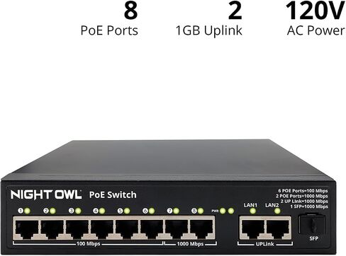 Night Owl 8-Port PoE Switch for Compatible NVR Security Systems, Plug-and-Play Power & Expansion for PoE Cameras in Kuwait