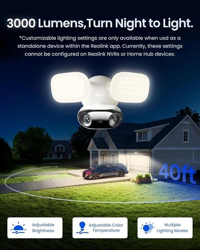 REOLINK Elite Floodlight WiFi 4K 8MP 180° Panoramic Wired Floodlight Camera | Adjustable 3000 Lumens, Local AI Video Search, Dual-Band Wi-Fi 6, 24/7 Recording, No Subscription, 100~240V AC Hardwired in Kuwait