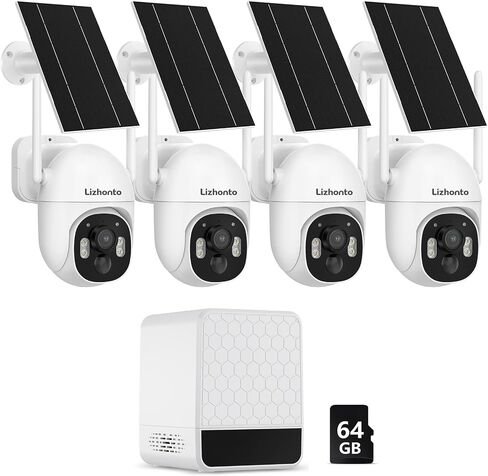 4MP PTZ Solar Security Cameras Wireless Outdoor with Base Station | 64GB Local Storage, No Subscription, Stable WiFi Connection, Color Night Vision, 360° PTZ, PIR Motion Alerts for Yard Garage in Kuwait