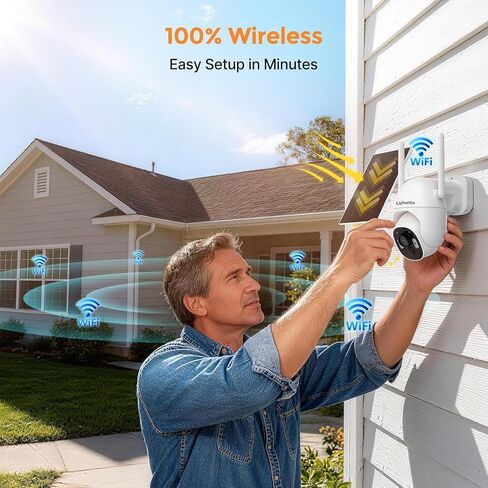 4MP PTZ Solar Security Cameras Wireless Outdoor with Base Station | 64GB Local Storage, No Subscription, Stable WiFi Connection, Color Night Vision, 360° PTZ, PIR Motion Alerts for Yard Garage in Kuwait