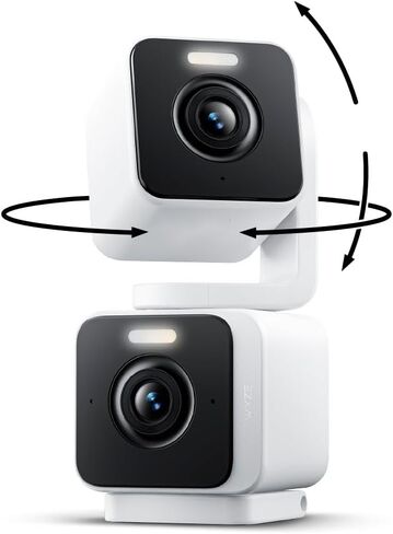 WYZE Duo Cam Pan 2 Pack, Indoor/Outdoor IP65 2K 360° Pan/Tilt Smart Home Security Camera with Color Night Vision, Compatible with Alexa & Google Assistant, White in Kuwait