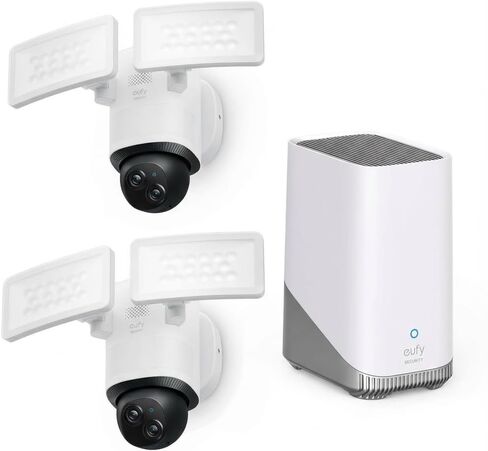 eufy Security Floodlight Camera E340, Dual-Lens, 360° Coverage, 8X Zoom | Pan & Tilt, AI Detection & Tracking, 24/7 Recording, 2000 LM, Dual-Band Wi-Fi 6, No Monthly Fee, Wired Outdoor in Kuwait