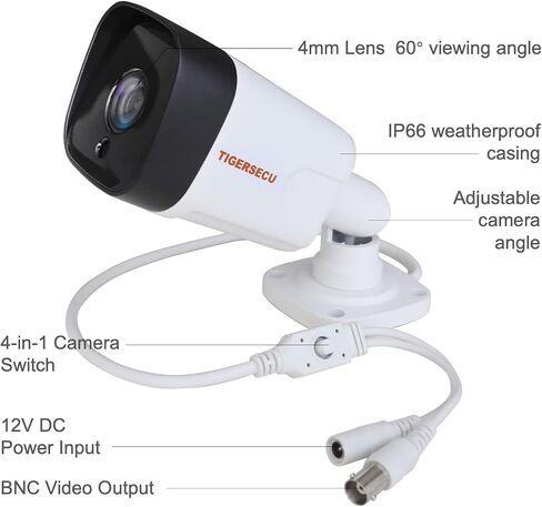 TIGERSECU 5MP Metal Long Range Security Camera for TVI/CVI/AHD/CVBS DVRs | Hybrid 4-in-1 with OSD Switch, Weatherproof for Indoor and Outdoor Use, Power Supply and Coaxial Cable Sold Separately in Kuwait