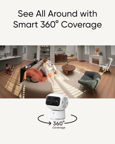 eufy Security 4K Indoor Cam S350, No Subscription, Dual Cameras, 8× Zoom, 360° Coverage, Works as a Pet Camera, Nanny/Senior/Baby Monitor, AI Auto-Tracking, Human/Pet/Cry Detection, 2.4/5 GHz Wi-Fi | 360° Coverage,Works as a Pet Camera,Nanny/Senior/Baby M in Kuwait