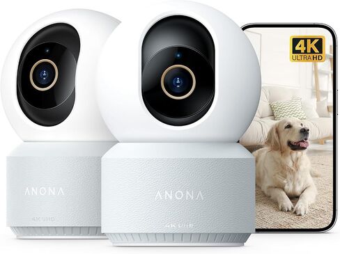 Anona 4K UHD Indoor Camera, Pet/Dog/Baby Security Camera with Phone App, 360°Pan-Tilt, 5G/2.4G Dual-Band Wi-Fi 6, Auto-Tracking, Person/Pet/Baby Crying Detection, Privacy Mode, Two-Way Audio, 2 Pack in Kuwait
