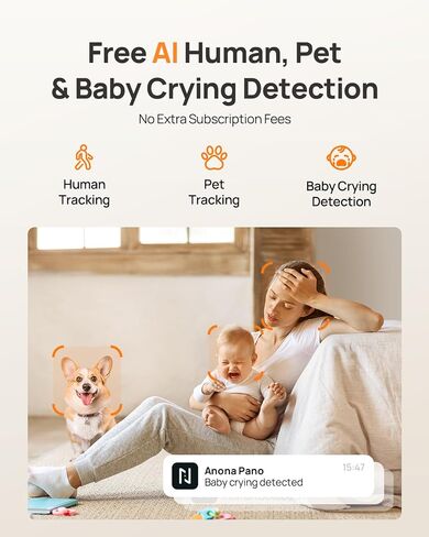 Anona 4K UHD Indoor Camera, Pet/Dog/Baby Security Camera with Phone App, 360°Pan-Tilt, 5G/2.4G Dual-Band Wi-Fi 6, Auto-Tracking, Person/Pet/Baby Crying Detection, Privacy Mode, Two-Way Audio, 2 Pack in Saudi Arabia