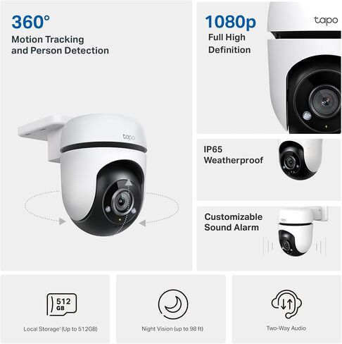 Tapo 1080P Outdoor Wired Pan/Tilt Security Wi-Fi Camera, 360° View, Motion Tracking, Works with Alexa & Google Home, Night Vision, Free AI Detection, Cloud & SD Card Storage(up to 512GB), Tapo C500… | 360° View, Motion Tracking, Works with Alexa & Google  in Kuwait