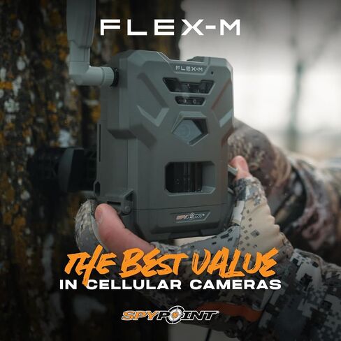 SPYPOINT Flex-M Solar Bundle - Cellular Trail Camera with Solar Panel, Best in Hunting Accessories, No WiFi Needed, GPS, Night Vision, Motion Activated, Dual-Sim LTE, IP65 Water-Resistant Game Camera | - Includes Flex-M Camera Plus Splb-10 Compact Lithium in Kuwait