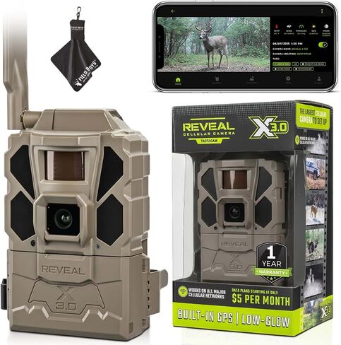 TACTACAM Reveal X Gen 3.0 Cellular Trail Camera - Multi Carrier, HD Photos & Videos, Pre-Installed Antenna, Built-in GPS, Best Battery Life, Low-Glow, Fast Trigger Speed + Cleaning Cloth | 2PK in Kuwait
