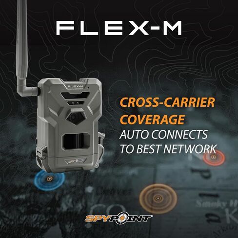SPYPOINT Flex-M Solar Bundle - Cellular Trail Camera with Solar Panel, Best in Hunting Accessories, No WiFi Needed, GPS, Night Vision, Motion Activated, Dual-Sim LTE, IP65 Water-Resistant Game Camera | - Includes Flex-M Camera Plus Splb-10 Compact Lithium in Kuwait