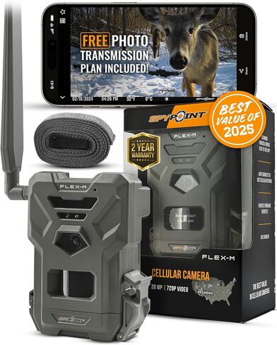 SPYPOINT Flex-M Twin Pack Cellular Trail Cameras - Best Hunting Accessories, No WiFi Needed, GPS, Night Vision, Dual-Sim LTE, IP65 Water-Resistant Game Camera, 28MP Photos, 720p Videos + Sound (2) | Twin-Pack . Dual-SIM Preactivated . 28 MP Photos, 720p V in Kuwait