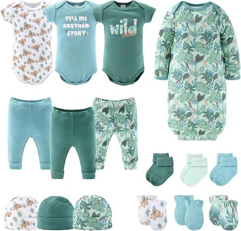 The Peanutshell Baby Layette Gift Set for Boys or Girls - Unisex Newborn to 9 Months Baby Clothes & Essentials - Wild Jungle in Kuwait