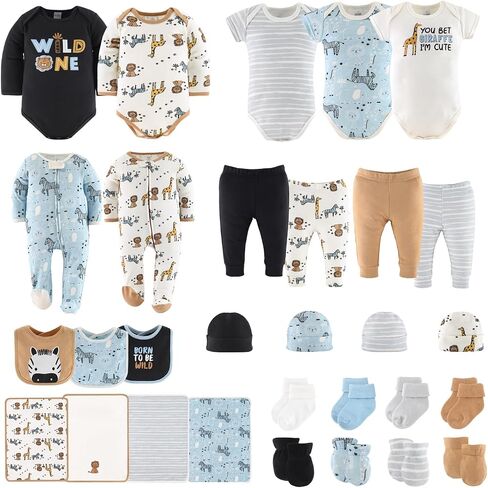 The Peanutshell Baby Layette Gift Set for Boys or Girls - Unisex Newborn Gift Sets, Baby Clothes & Essentials, Safari in Kuwait