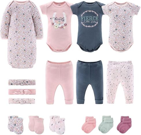 The Peanutshell Baby Layette Gift Set for Girls - 16 Piece New Born Girl Gift Set, Baby Clothes, 0-9 Months - Prairie Floral in Kuwait