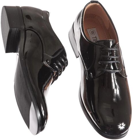 Lito Round Toed Black Shiny Tux Shoes for Infants, Toddlers, and Boys (Todd 8) in Kuwait