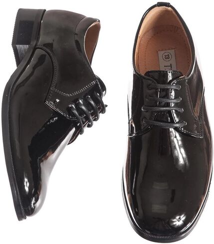 Lito Round Toed Black Shiny Tux Shoes for Infants, Toddlers, and Boys (Todd 7) in Kuwait