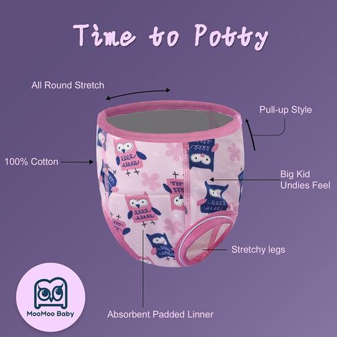 MooMoo Baby Toddler Potty Training Underwear for Boys and Girls Cotton 4T | Helps Handle Small Daytime Accidents, Helps Kids Recognize Wetness, Washable & Reusable for Potty Training in Kuwait
