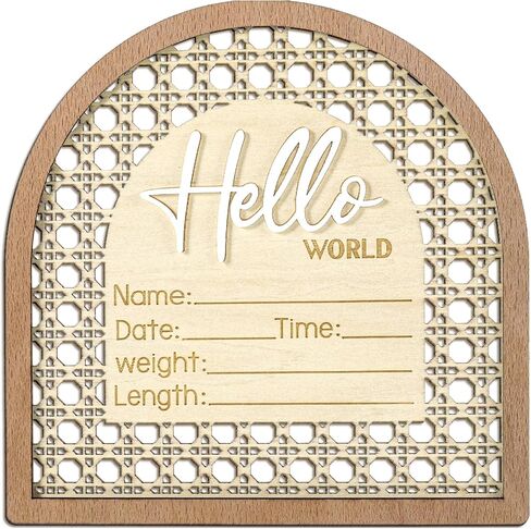Baby Announcement Sign, 5.5in Wooden Arched Baby Shower Welcome Sign, Hello World Newborn Welcome Signs Birth Name Tag, Can be Used for Photo Props, Nursery, Newborn Gift in Kuwait