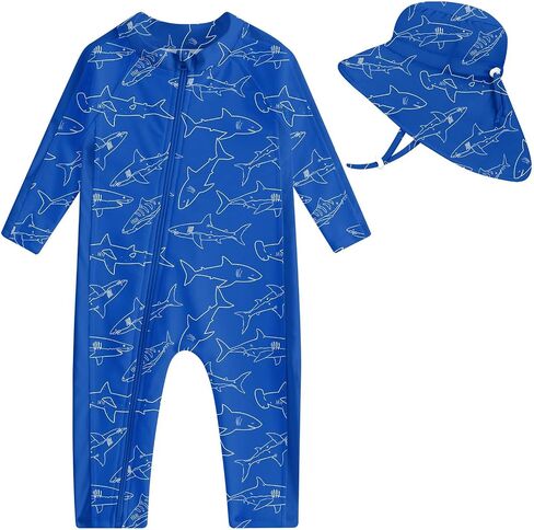 UNIFACO Baby Boy Swimsuit UPF 50+ Sun Protection One Piece Zip Bathing Suit with Sun Hat Infant Sunsuit Swimwear in Saudi Arabia