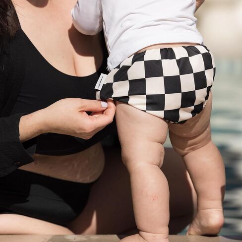 Tiny Twinkle Pull-Up Reusable Swim Diapers 2-Pack | Waterproof and UPF 50+ Sun Protection | Lightweight and Absorbent | Machine Washable(Sage,Black Checkers,0-6M) in Kuwait