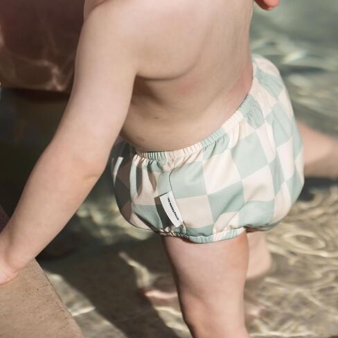 Tiny Twinkle Pull-Up Reusable Swim Diapers 2-Pack | Waterproof and UPF 50+ Sun Protection | Lightweight and Absorbent | Machine Washable(Sage,Black Checkers,0-6M) in Kuwait