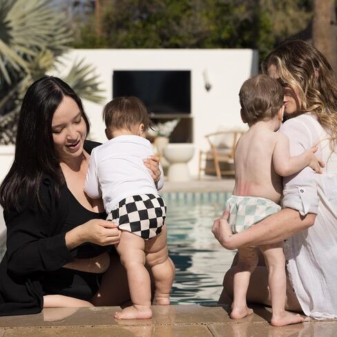Tiny Twinkle Pull-Up Reusable Swim Diapers 2-Pack | Waterproof and UPF 50+ Sun Protection | Lightweight and Absorbent | Machine Washable(Sage,Black Checkers,0-6M) in Kuwait