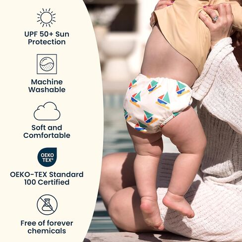 Tiny Twinkle Pull-Up Reusable Swim Diapers 2-Pack | Waterproof and UPF 50+ Sun Protection | Lightweight and Absorbent | Machine Washable(Sage,Black Checkers,0-6M) in Kuwait