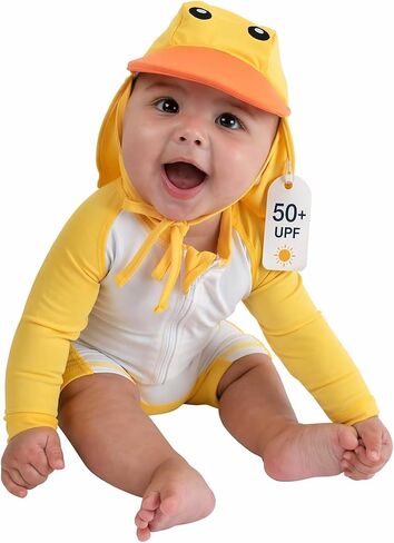 Cuddle Club UPF 50+ Baby Sunsuit with Sun Hat for Newborns, Infants & Toddlers, Sun Protection Rashguard & Swimsuit in Kuwait